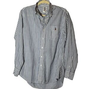 Vintage Mickey & Co Mens Striped Button Down Shirt Blue White Disney Medium